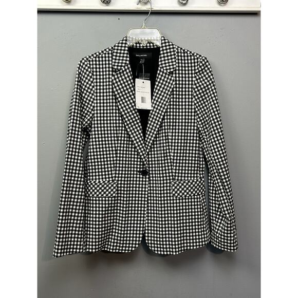 Zac‎ & Rachel Plaid Blazer Womens Small Black White Preppy Academia Pockets NEW - Picture 1 of 10
